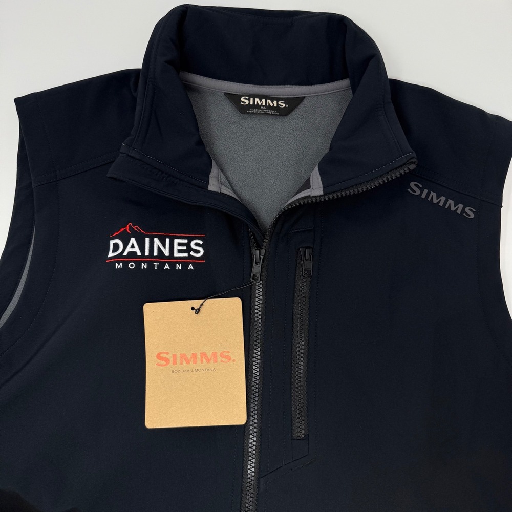 Simms Rogue Vest Mens Medium Black DWR Softshell Fleece Lined Daines Montana NEW